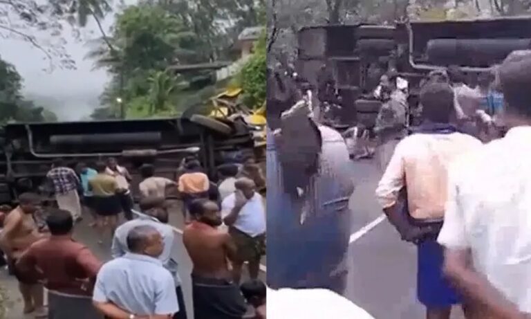 ಶಬರಿಮಲೆ ಯಾತ್ರಿಕರಿದ್ದ ಬಸ್ ಪಲ್ಟಿ : 17 ಯಾತ್ರಿಕರಿಗೆ  ಗಾಯ